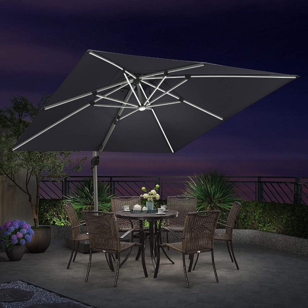 purple leaf rechthoek parasol 360° draaibaar ingebouwde led