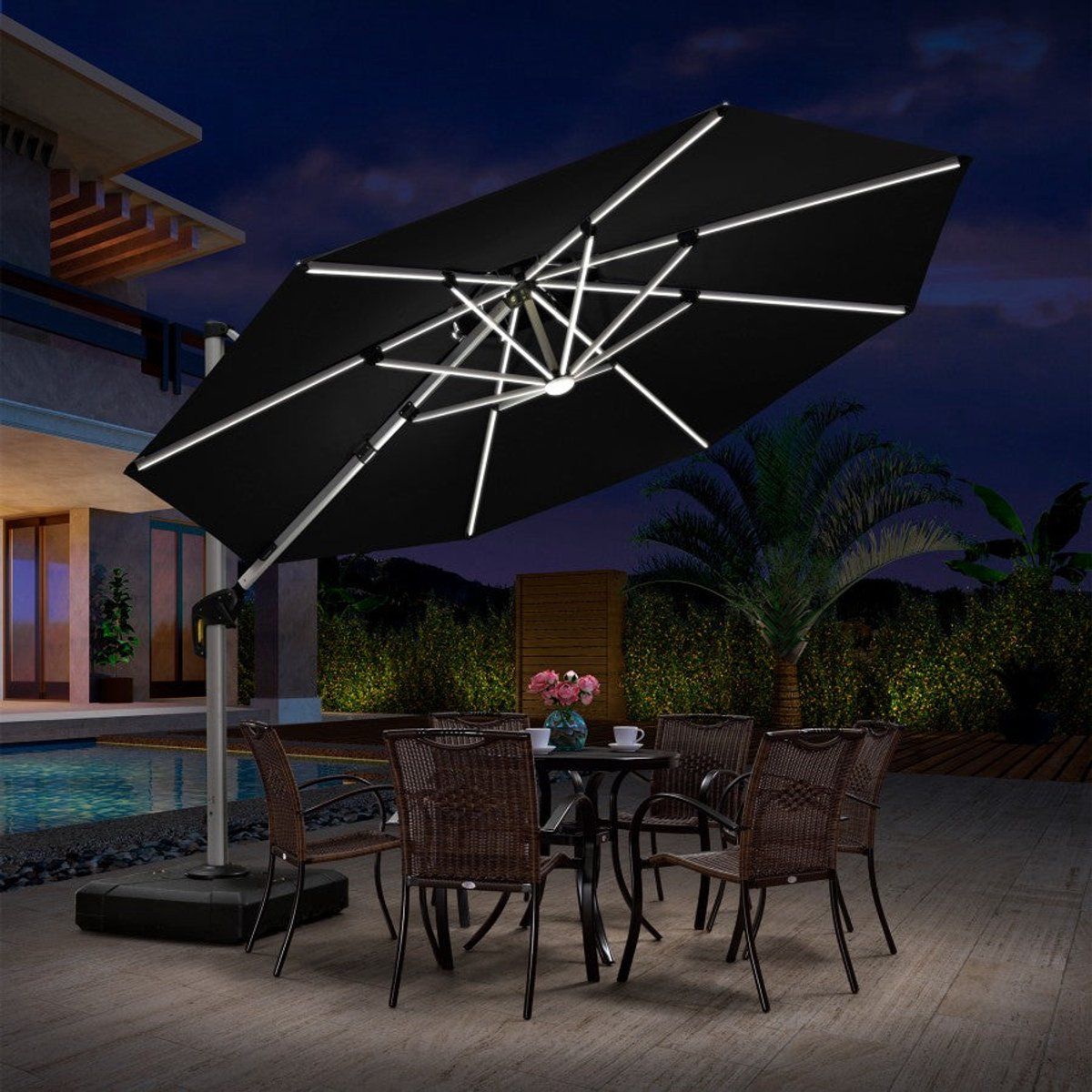purple leaf ronde parasol 360° draaibaar ingebouwde led