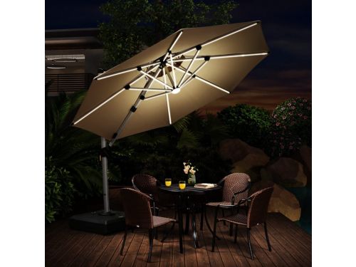 PURPLE LEAF Ronde Parasol - 360° Draaibaar - Ingebouwde LED