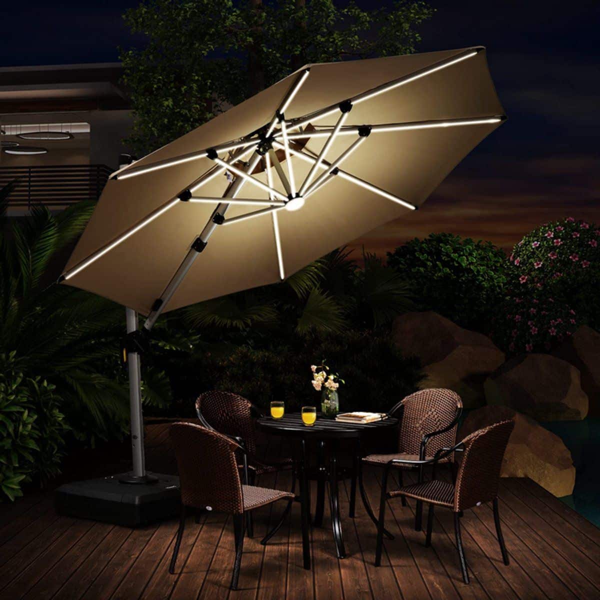 purple leaf ronde parasol 360° draaibaar ingebouwde led