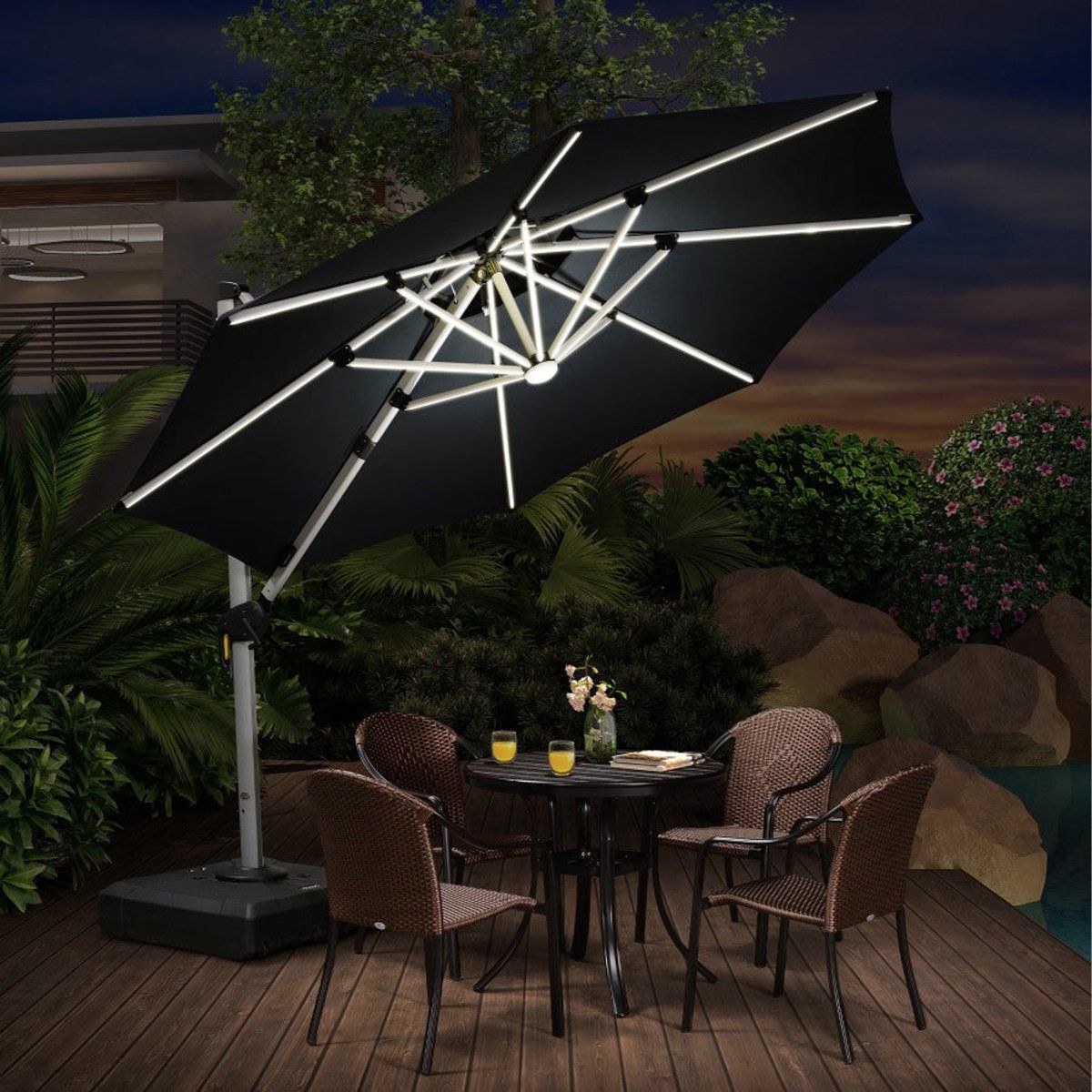 purple leaf ronde parasol 360° draaibaar ingebouwde led