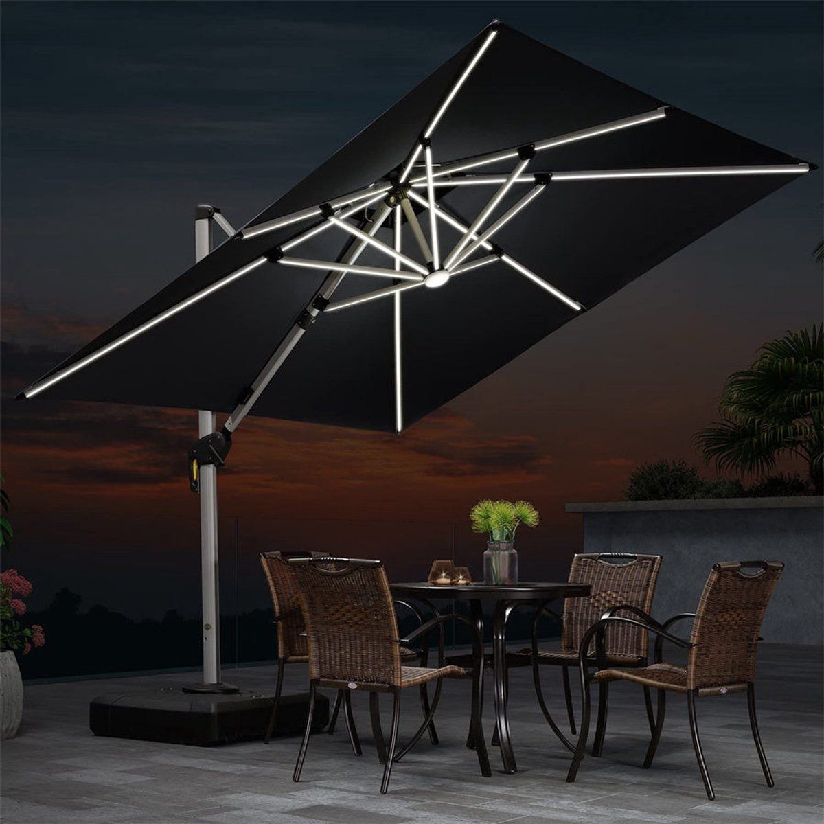 purple leaf vierkant parasol 360° draaibaar ingebouwde led