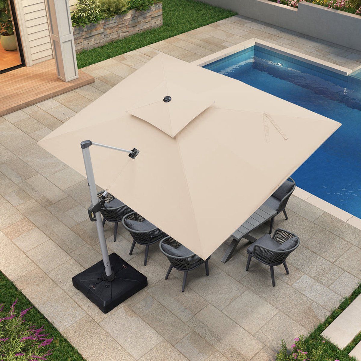 purple leaf vierkant parasol dubbel top 360 °graden