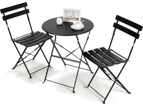 Questyr - 3-delige stalen tafel en stoelen - Opvouwbare bistroset