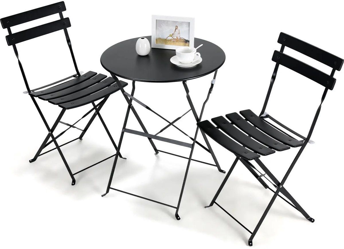 questyr 3 delige stalen tafel en stoelen opvouwbare bistroset