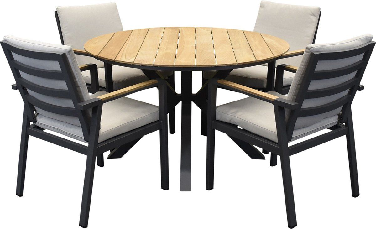 quincy lola dining tuinset 120xh75 cm rond 5 delig teak