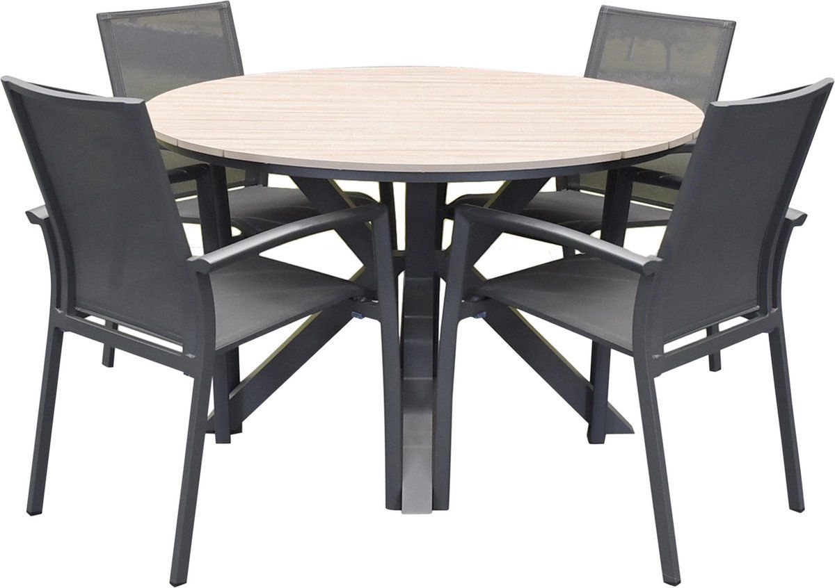 quincy malaga dining tuinset 120xh75 cm rond 5 delig polywood