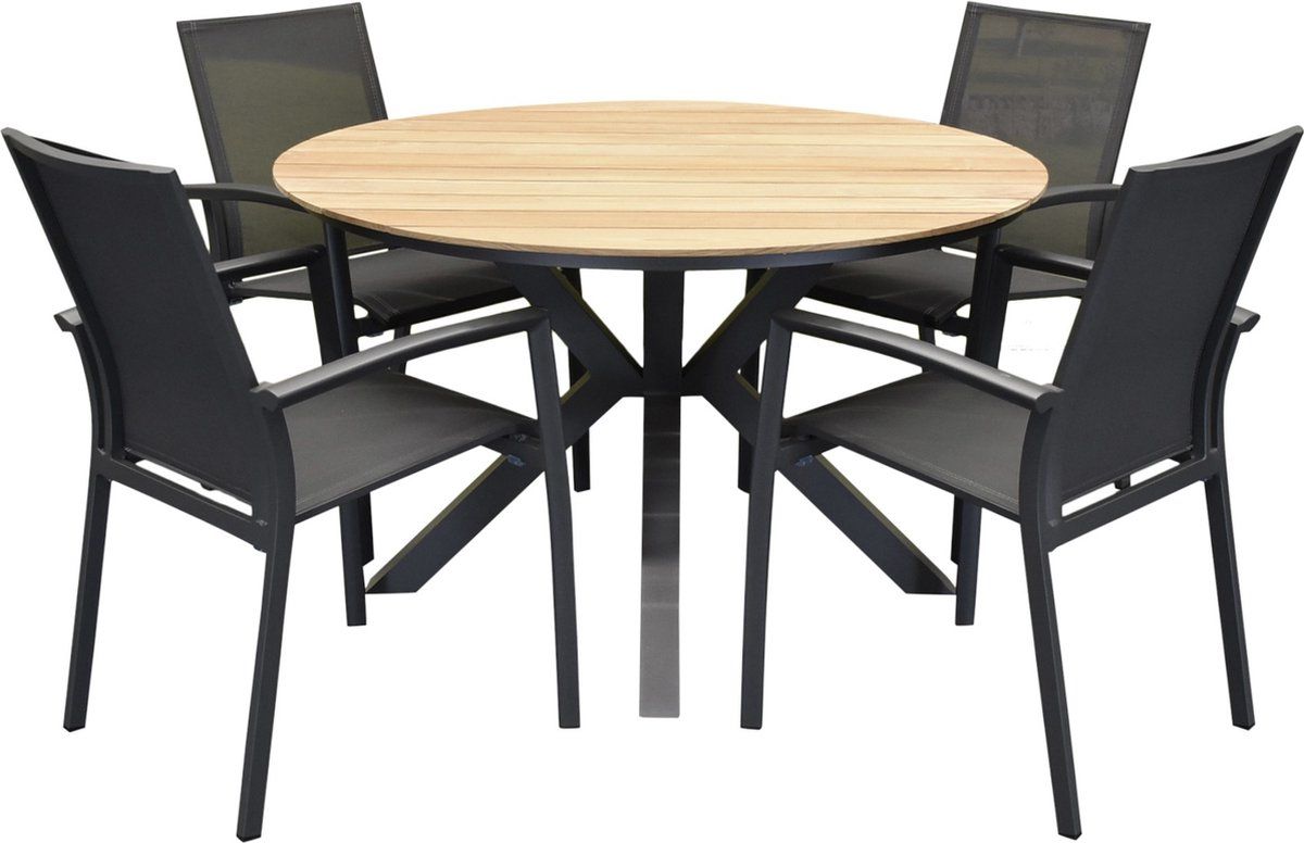 quincy malaga dining tuinset 120xh75 cm rond 5 delig teak
