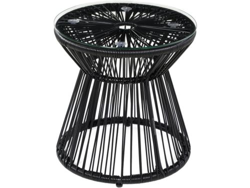 Rattan Bijzettafel Holle Trommel Ø40x42cm Zwart PE Rattan Gehard Glas