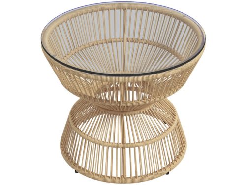 Rattan Bijzettafel Ø60x50cm Natuurlijke Houtkleur Gehard Glas PE Rattan Boho