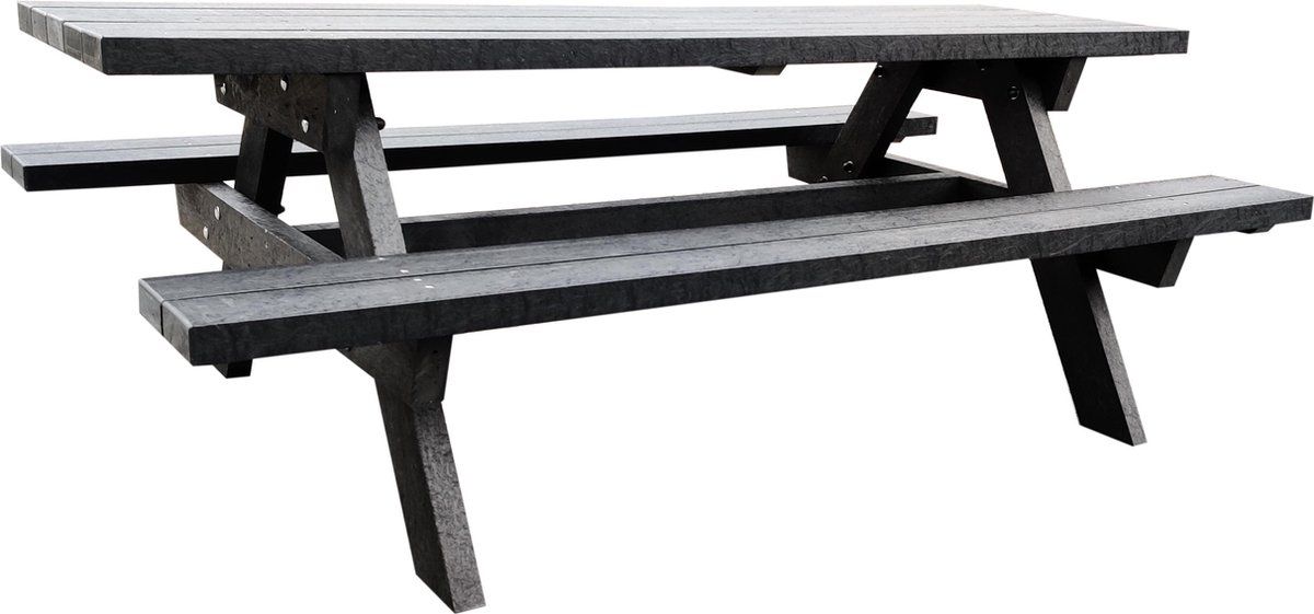 recycle kunststof picknicktafel 220cm| 10 persoons | zwart