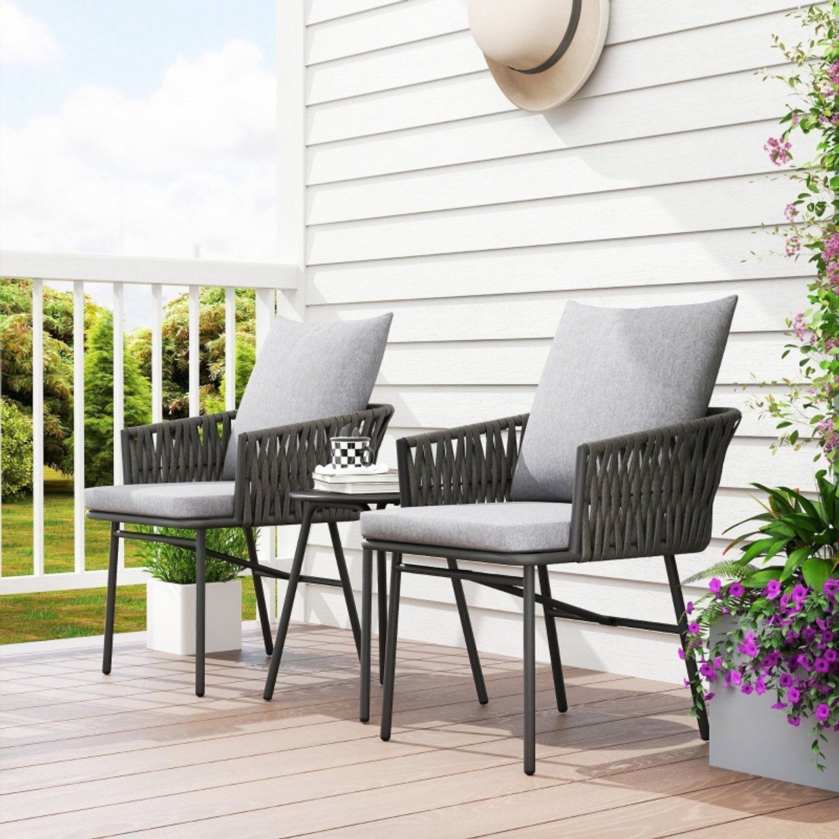 redom 3 delige rotan bistroset 2 tuinstoelen en bijzettafel