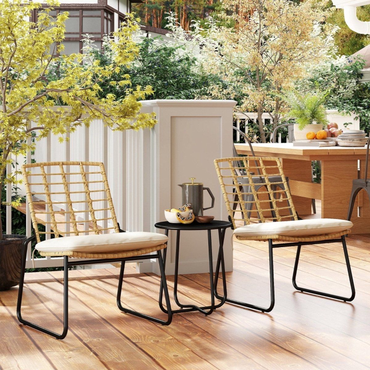 redom 3 delige rotan tuinmeubelset stapelbare stoelen met