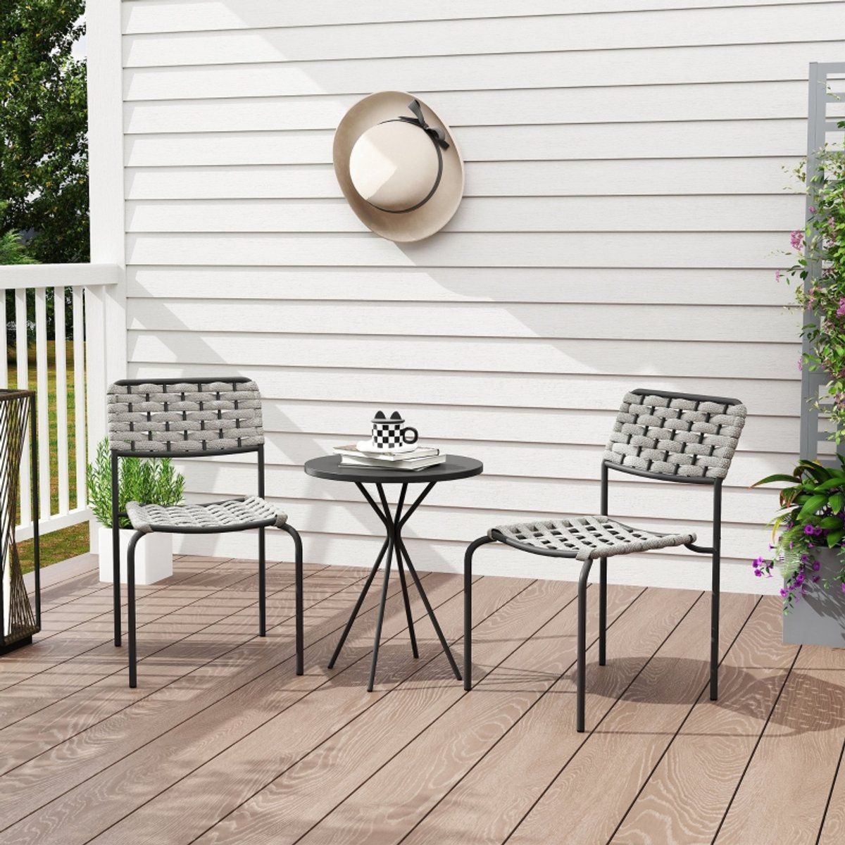 redom 3 delige terrasset 2 stapelbare stoelen en ronde tafel