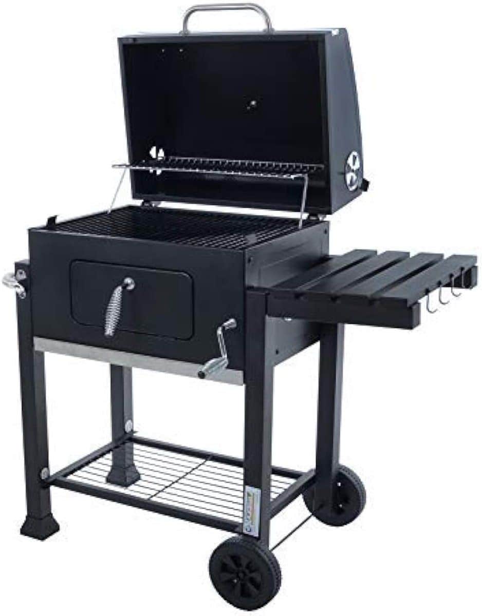 rhinogrill promove houtskool barbecue grillwagen met wielen, thermometer