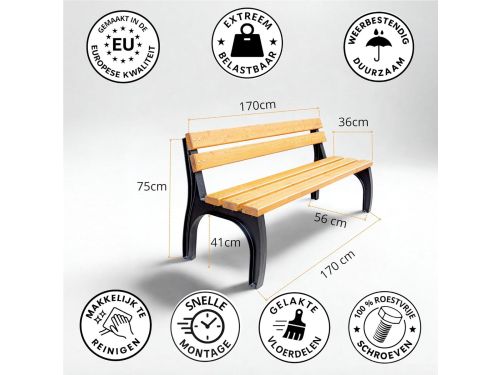 Robuuste Parkbank Hout en Metaal 170 cm - Weerbestendige Tuinbank