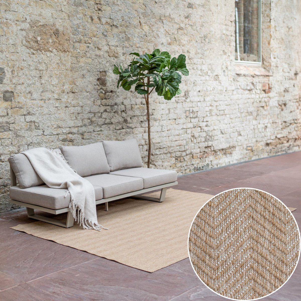 rond jute buitenkleed naturel zigzag rond 200 Ø