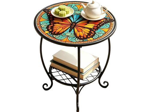 Ronde Bijzettafel - Metalen Tafel - Buiten Zitten - Artistiek
