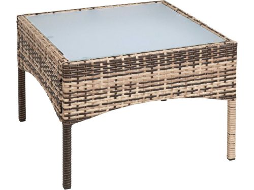 Ronde Bijzettafel Polyrotan met Melkglas Tafelblad - Loungentafel voor Tuin