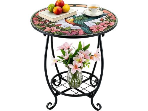 Ronde Bijzettafel - Terrastafel Kleurrijk - Decoratief Gebruik - Artistiek