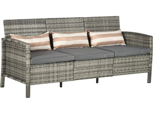 rotan bank met kussens, driezits, loungebank, staal, grijs