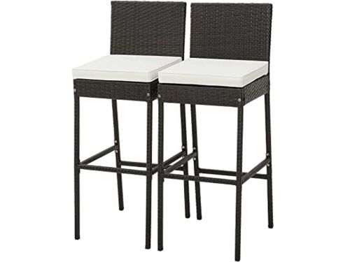 Rotan barkruk met kussens en rugleuning - 2 stuks voor