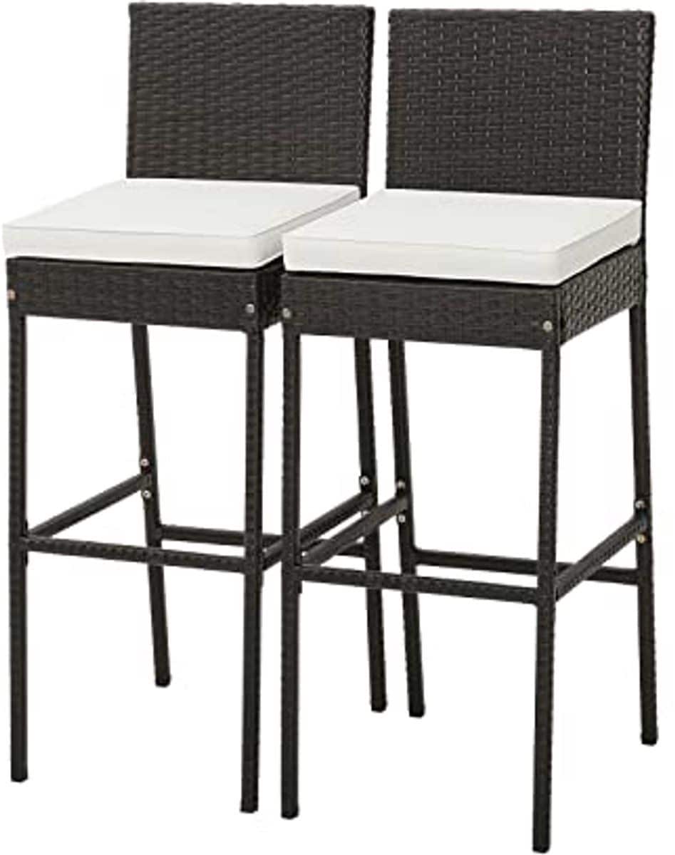 rotan barkruk met kussens en rugleuning 2 stuks voor