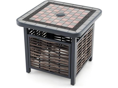 Rotan bijzettafel - Tuintafel vierkant - Buiten genieten - Schaakbordpatroon