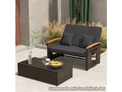 Rotan Tuinbank met Ligfunctie 164 x 72 x 88 cm