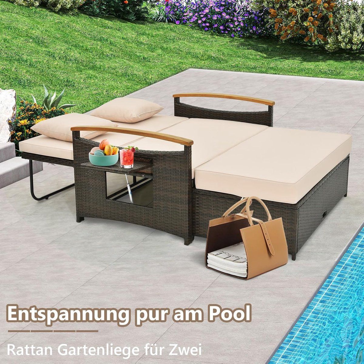 rotan tuinbank met ligfunctie 164 x 72 x 88 cm