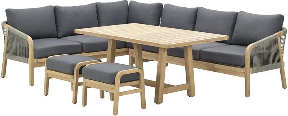 santos lounge diningset 5 dlg links acacia white wash dgrijs mgrey