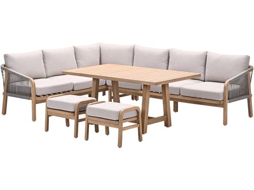 Santos lounge-diningset - 5-dlg.-links -acaciahout met white wash-sand