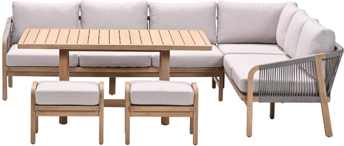 santos lounge diningset 5 dlg. rechts acaciahout met white wash sand