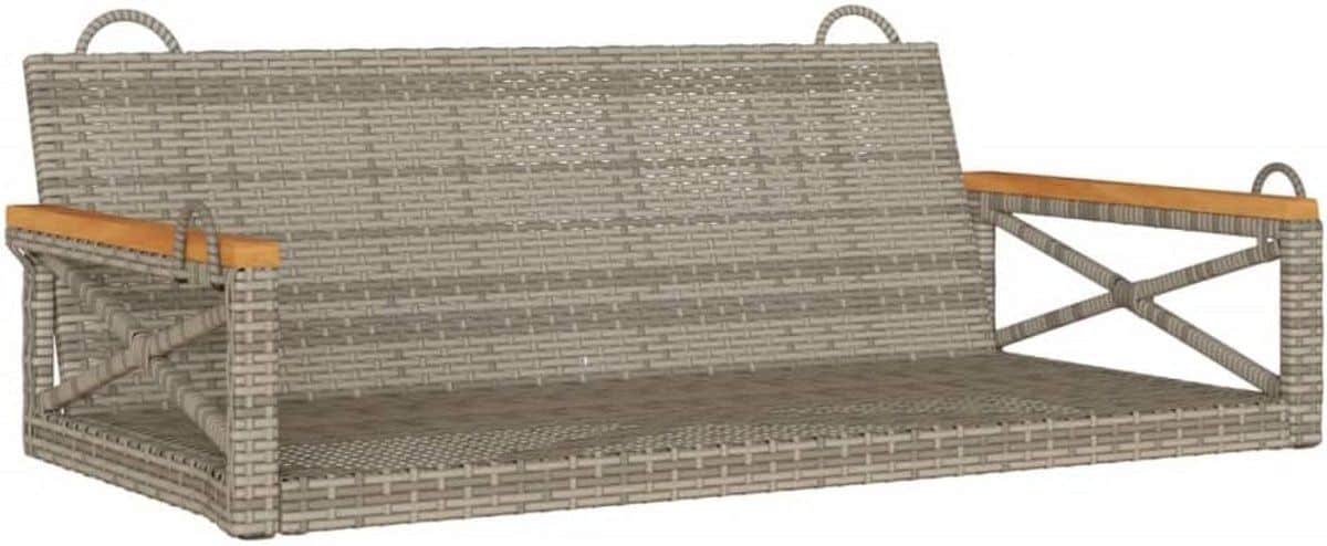 schommelbank tuin buiten grijs poly rattan en hout