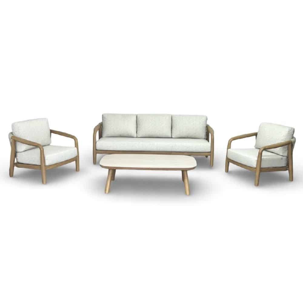 serenza stoel bank loungeset | touw + aluminium | beige | 4 delig