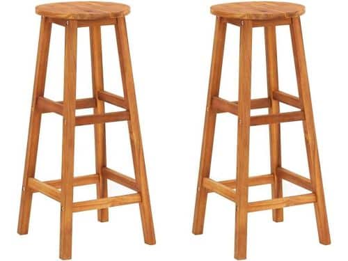 Set van 2 Houten Barkrukken Massief Acacia Hout