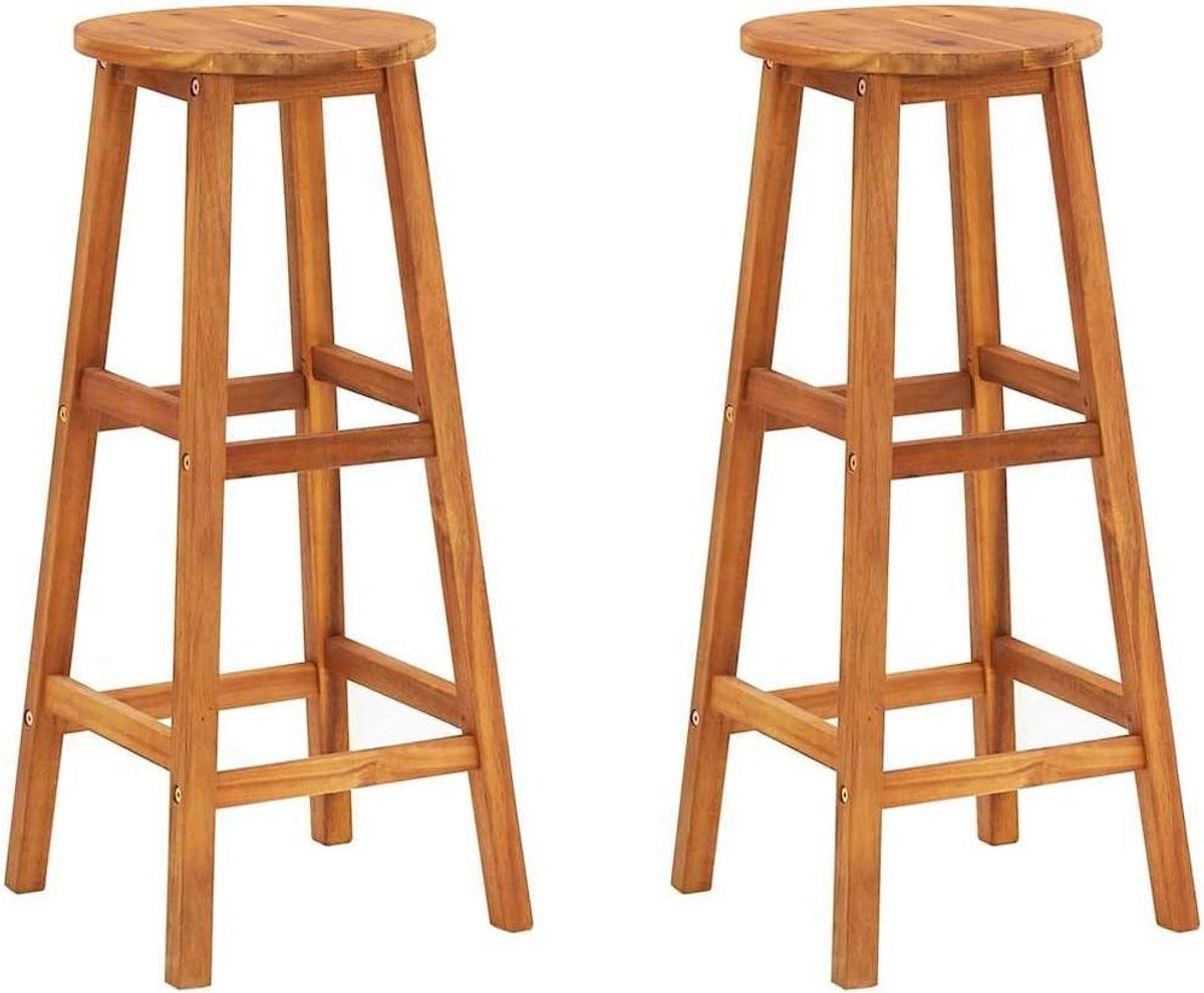 set van 2 houten barkrukken massief acacia hout