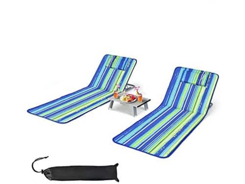 Set van 2 opvouwbare strandmatrassen en bijzettafel - Verstelbare strandligstoelen
