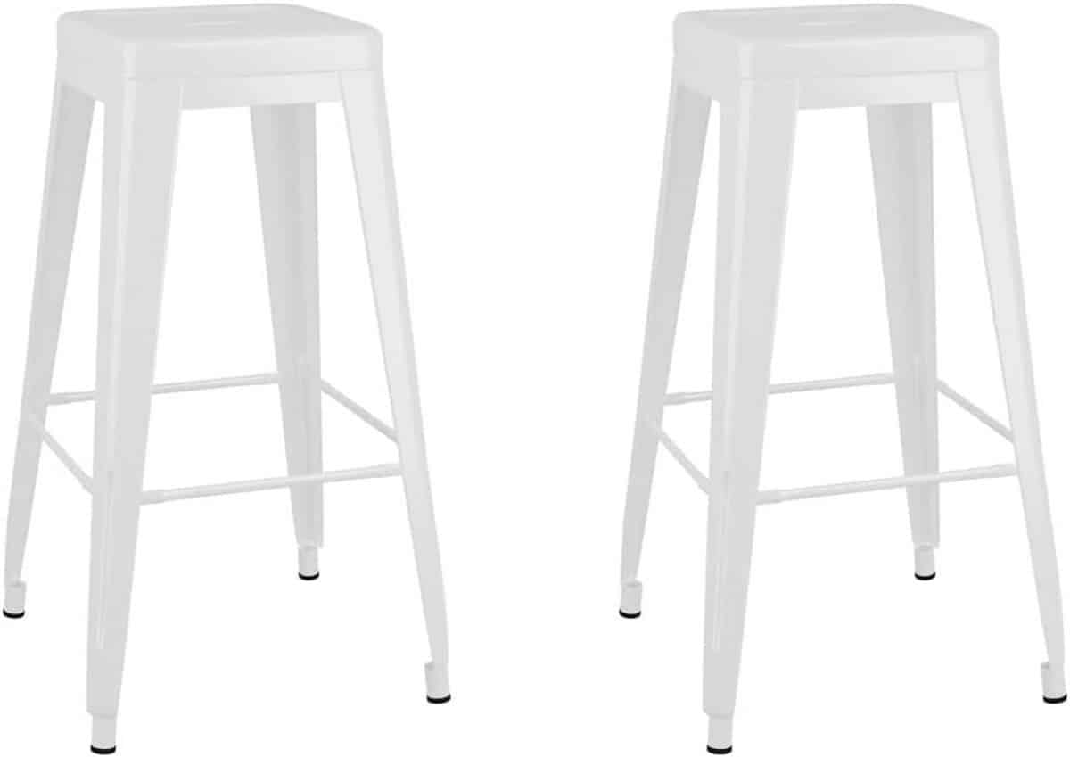set van 2 stapelbare barkrukken metaal wit industriële barstoelen