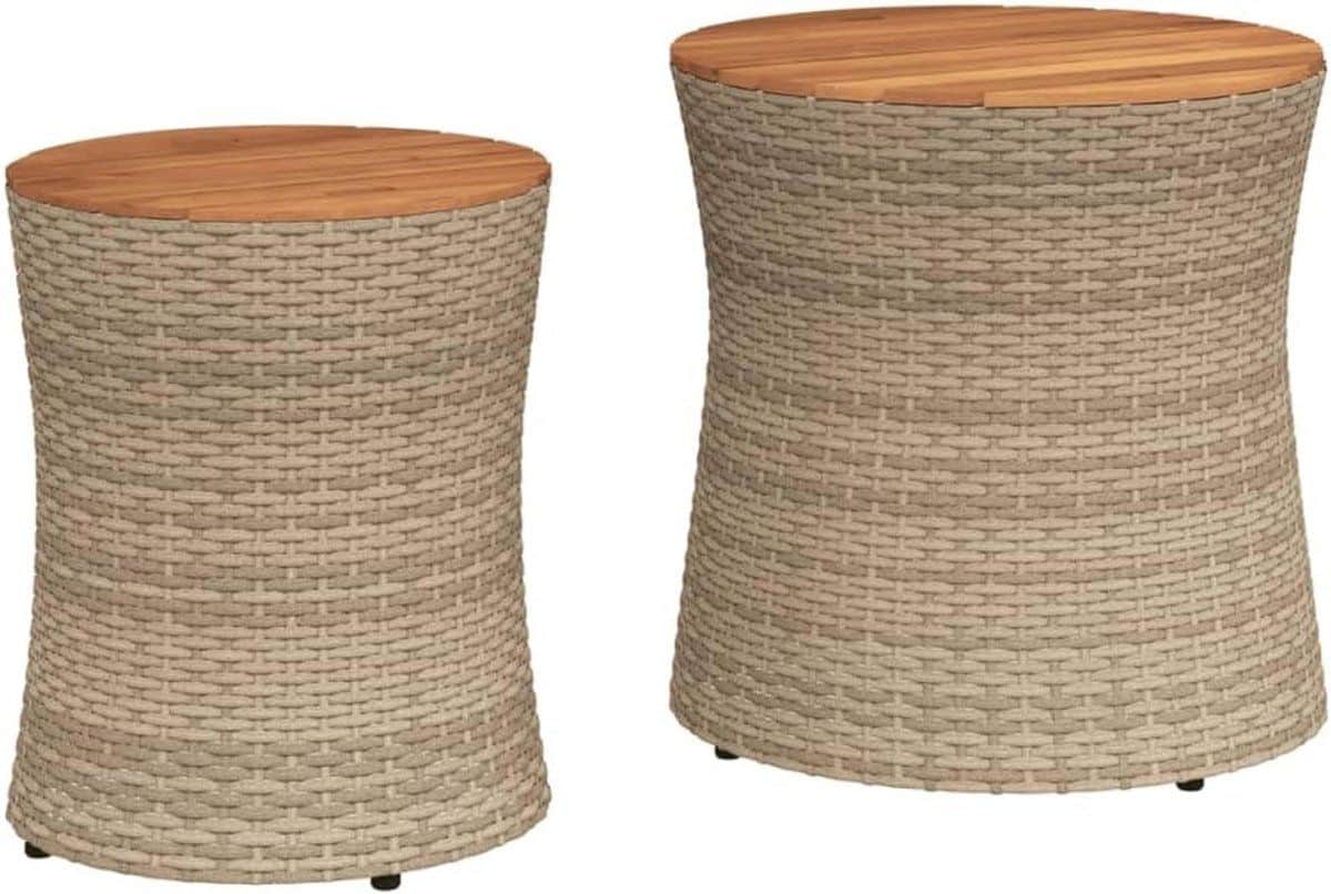 set van 2 tuin bijzettafels met houten tafelblad