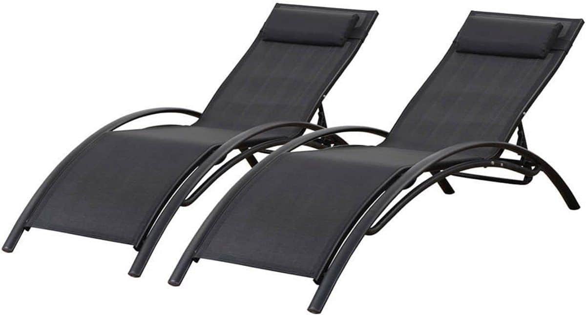 set van 2 verstelbare ligbedden tuin aluminium zwart