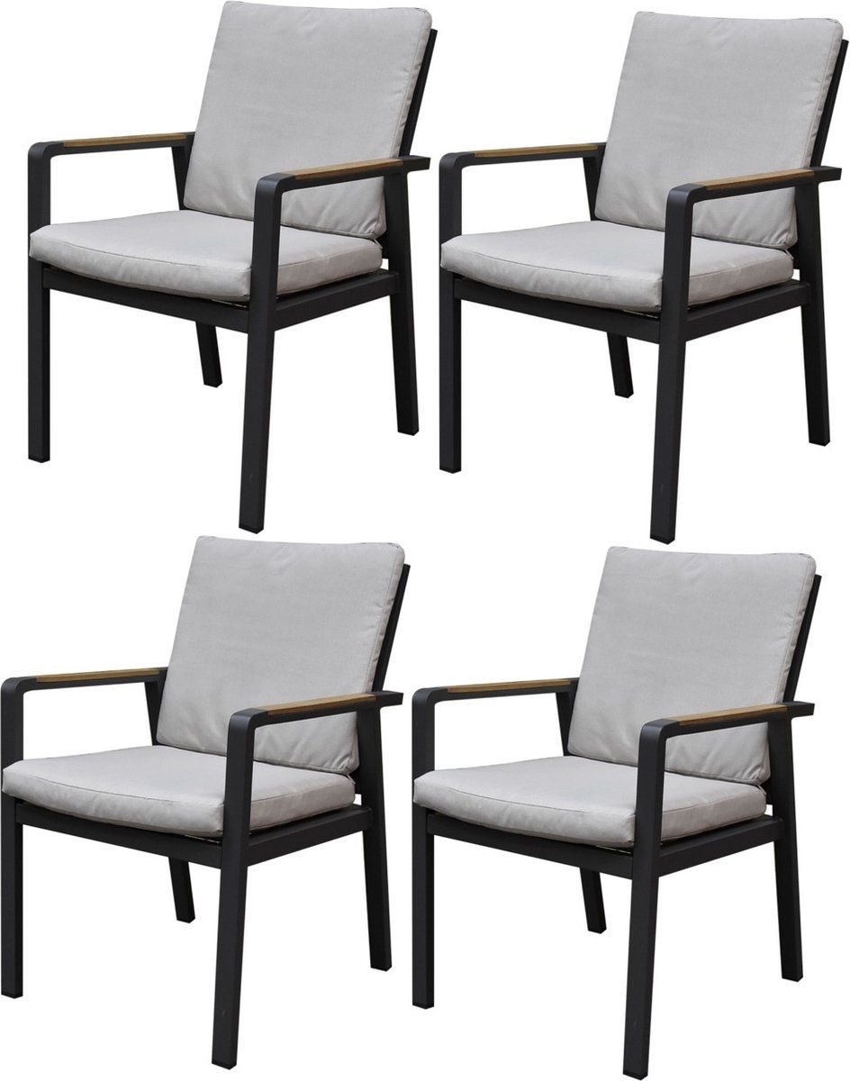 set van 4 lola dining tuinstoelen aluminium antraciet