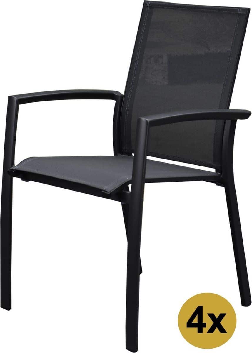 set van 4 malaga stapelbare tuinstoelen antraciet aluminium textileen