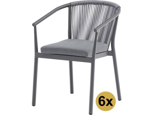 Set van 6 Apollo dining tuinstoel rope stapelbaar