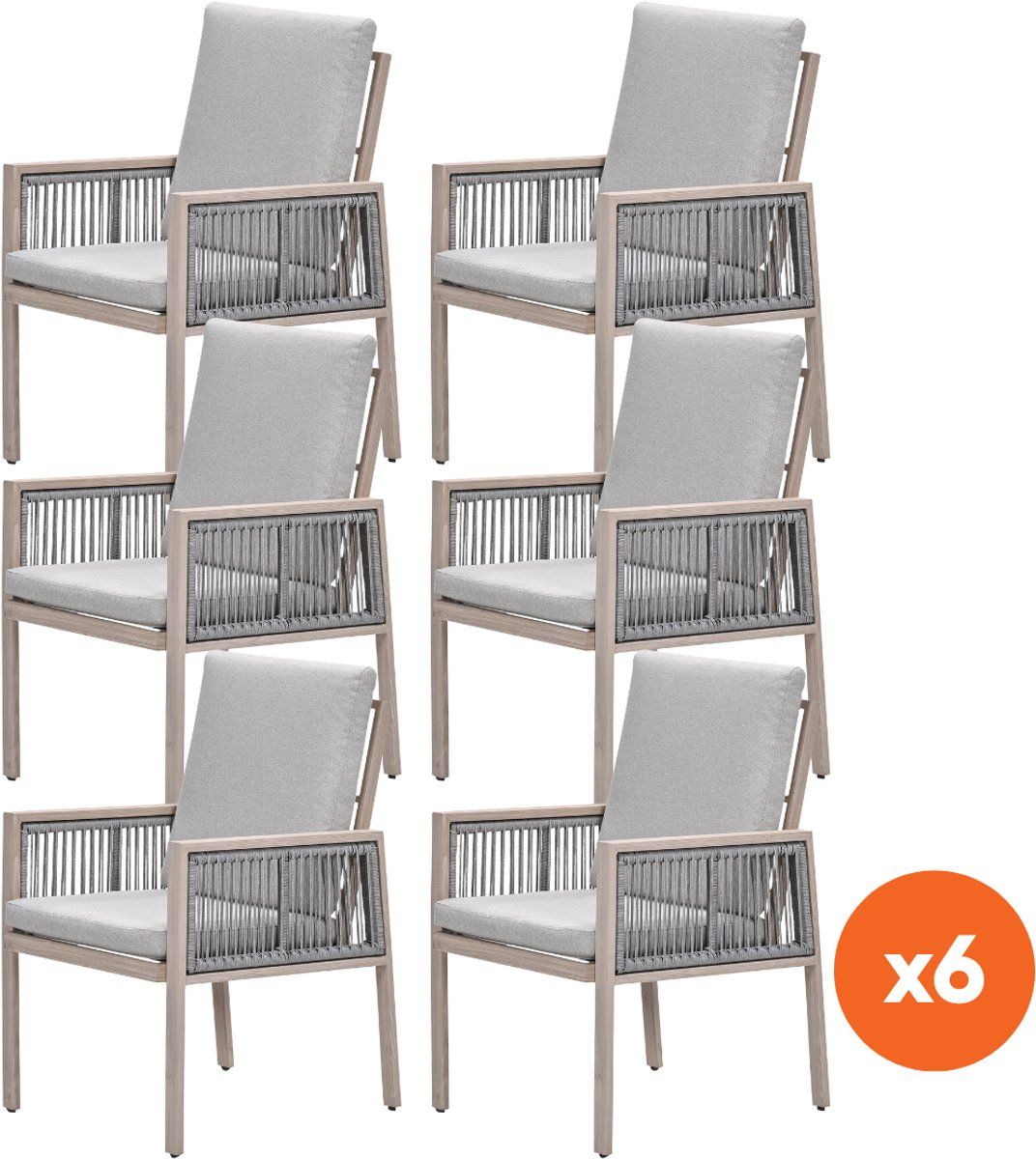 set van 6 gi decala rope dining tuinstoelen