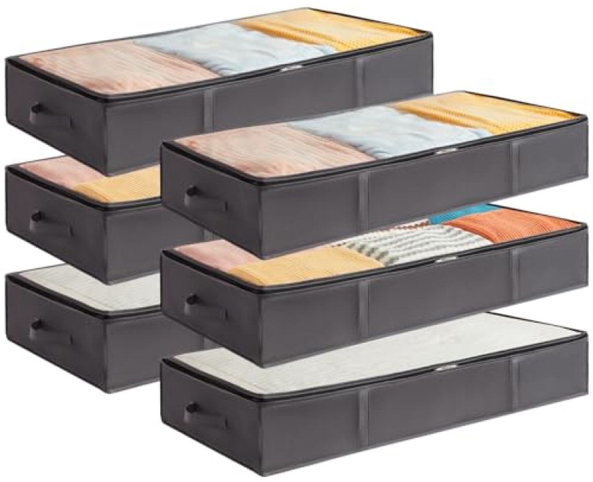 Set van 6 platte opbergboxen voor onder het bed