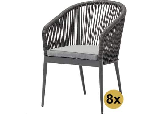 Set van 8 Lissabon dining tuinstoel rope stapelbaar
