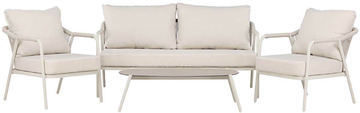 sicily lounge set 1 bank, 2 stoelen, 1 salontafel beige.