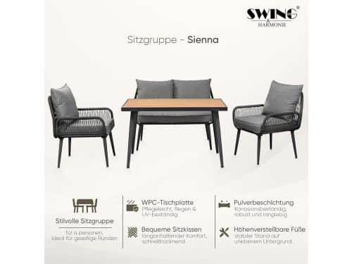 Sienna Luxe 4-persoons Outdoor Rope Loungeset met Bank