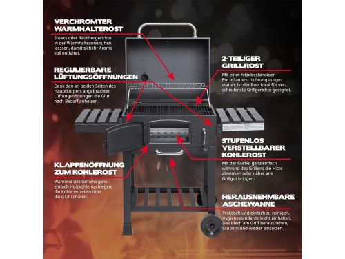 SmokeMaster Titan XL Houtskool BBQ Smoker Grillwagen met Inklapbare Zijtafels